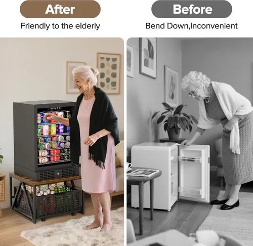 Vista 6 de Urban Deco Mini soporte para refrigerador con almacenamiento, carrito de refrigerador resistente con cesta de cajón, mini mesa de refrigerador