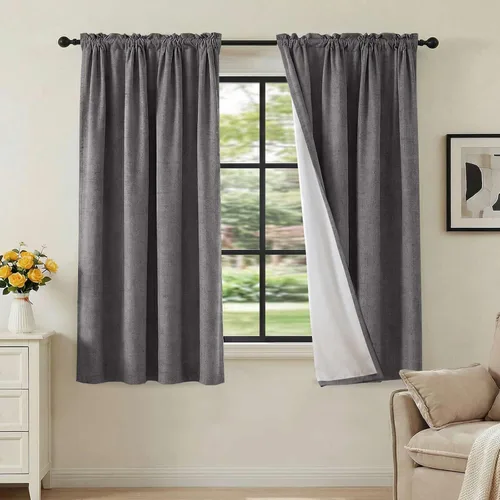 Vista 34 de H.VERSAILTEX Cortinas de aspecto de lino 100% opacas de 45 pulgadas de largo para dormitorio con bolsillo para cortinero de 42 pulgadas de ancho
