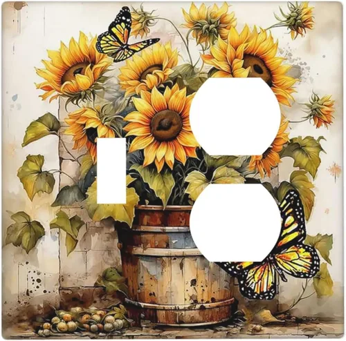 Vista 97 de Cubiertas de tomacorrientes, mármol negro y dorado, hojas blancas doradas, 1 palanca, 1 combinación basculante, placa decorativa de pared, placa