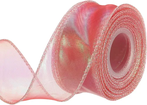 Vista 35 de MECCANIXITY Cinta de Organza Transparente con Alambre Brillante de 2 3/8" de Ancho, Cintas de Gasa Iridiscente Pastel de 3 Yardas Color Beige