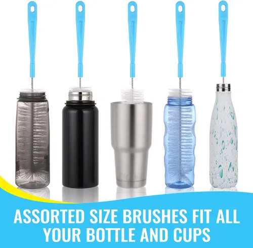 Vista 6 de Cepillo limpiador de botellas de 16 pulgadas para botellas de agua, cepillo de botella de mango largo para limpiar botellas deportivas de cuello