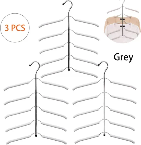 Vista 4 de Perchas de ropa multicapa para blusas, árboles, paquete de 3 perchas 5 en 1 antideslizantes para ahorrar espacio de acero inoxidable para colgar