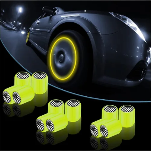 Vista 17 de 12 tapones fluorescentes para válvulas de neumáticos, resistentes a la corrosión, para automóvil, con forma de calavera iluminada luminosa que