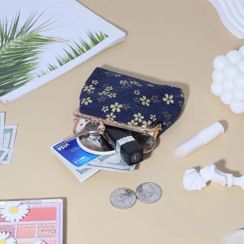 Vista 6 de Oyachic Monedero de monedero, monedero de cambio floral, monedero de lona con cierre, billetera con cierre de beso para mujeres y niñas