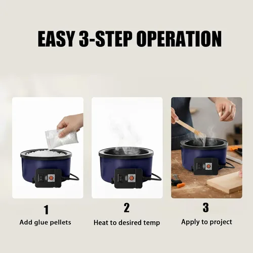 Vista 6 de Olla eléctrica de pegamento para manualidades con pellets de 1 libra, temperatura ajustable de 225-400 °F, olla caliente de 5.4 fl oz, diámetro