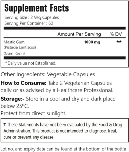 Vista 8 de Cápsulas de goma mastica, 1000 mg, 120 cápsulas vegetarianas, sin OMG y sin gluten