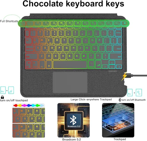 Vista 4 de Trackpad - Funda de teclado para iPad Air de 13 pulgadas (M3, 2025/M2, 2024) y iPad Pro de 12.9 pulgadas (3/4/5/6.ª generación), funda protectora