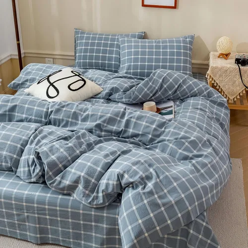 Vista 32 de HighBuy - Juego de funda de edredón a cuadros tamaño Twin XL, diseño Buffalo Grid, ropa de cama de algodón suave con patrón a cuadros, funda