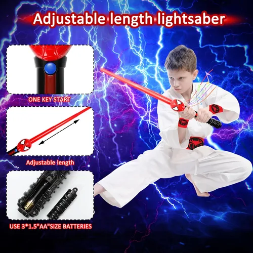 Vista 3 de Bofootts Máscaras LED para disfraz de araña, capas de héroe, espada de luz LED ajustable, brillo LED, juguetes lanzadores de héroes para fanáticos