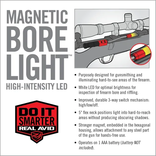Vista 8 de Real Avid Bore Light, Magnetic, High Intensity LED Bore Illuminator with 5” Flexible Neck for Hands Free Operation and Illuminating Hard to See