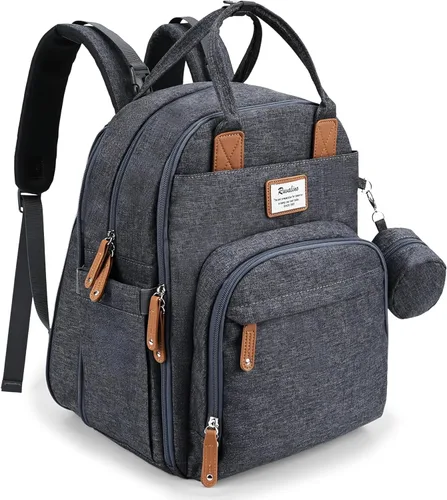 Vista 16 de RUVALINO Pañalera tipo mochila, mochila de maternidad multifuncional para viajes, bolsas para cambiar al bebé, de gran capacidad, impermeable, rojo