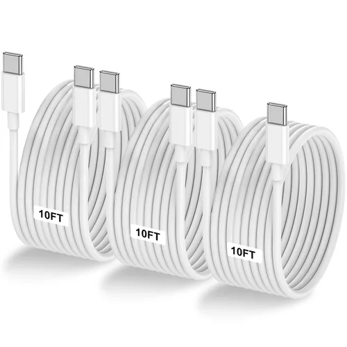 Vista 27 de Paquete de 3 cables USB C a USB C de 1 pie y 60 W, cable de carga rápida tipo C para iPhone Air 17 16e 16 15 Pro Plus Pro Max, para Galaxy S25/S24