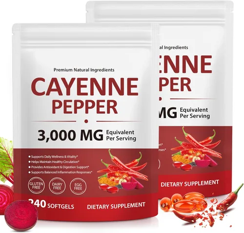 Vista 9 de Cápsulas blandas de pimienta de cayena con extracto de remolacha, curcumina de cúrcuma y espino – Mejorado con vitaminas D3, K2 y E – Apoya la salud