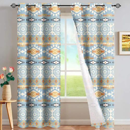Vista 33 de FUSURIRE Abstract Geometry Print Window Curtain Panels 63 inch Long, Native American Western Window Treatment Grommet Room Darkening Curtains