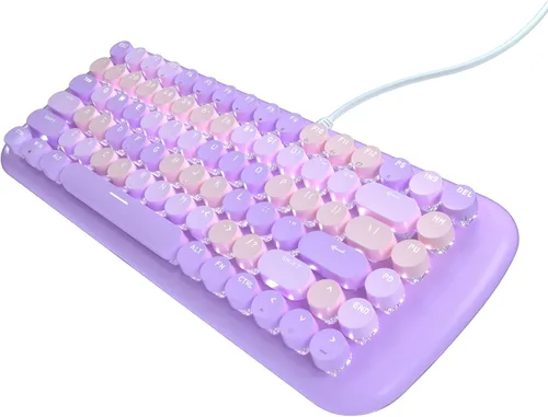 Vista 10 de Lomiluskr Lindo teclado mecánico con cable colorido para niñas y niños, teclas redondas, 84 teclas compactas, 10 efectos de iluminación Azul