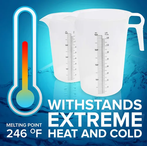 Vista 6 de ACCUPOUR 8 onzas (250 mL) jarra medidora, de plástico, multiusos - Excelente para productos químicos, aceite, piscina y césped - Incrementos