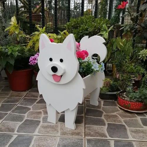 Vista 3 de Maceta para perros para plantas al aire libre, maceta con forma de perro de jardín, maceta, contenedor de almacenamiento de animales, maceta