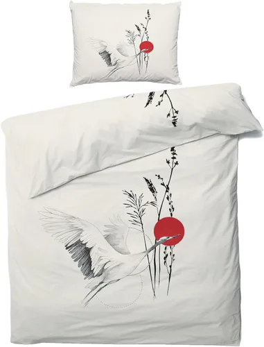 Vista 14 de Funda de edredón japonesa tamaño individual Juego de cama de grúa japonesa 2 piezas Funda de edredón con patrón de microfibra suave con lazos