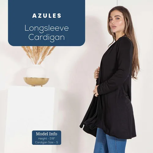 Vista 2 de Azules Lightweight Cardigan for Women, Long Sleeve Open Front Longer Length & Flowy Rayon Cardigan for Everyday Wear