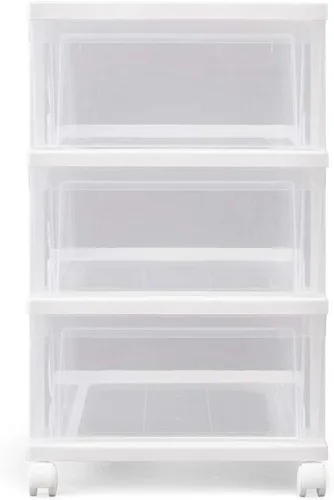 Vista 8 de Iris Ohyama NSCLZ503 Closet Chest, White/Clear, Clothes Case, Storage Storage, Plastic, Chest, 3 Tiers, With Wheels