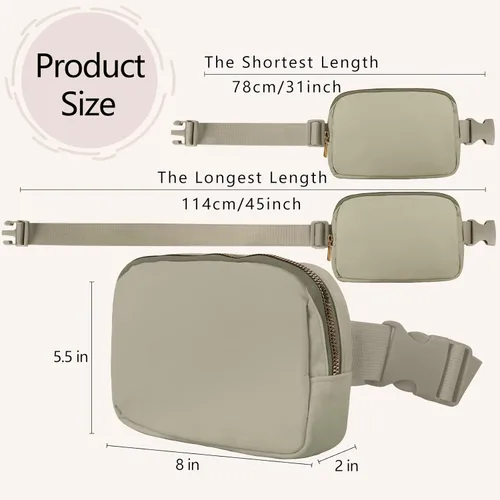 Vista 5 de VOROLO Riñonera para mujeres y hombres, bolsa cruzada, bolsa de cinturón con correa ajustable, Wood Grey, Talla única