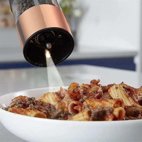 Vista 4 de Juego de molinillo de sal y pimienta de acero inoxidable, agitador alto, grosor ajustable, recargable, sal marina, molinillo de pimienta negra