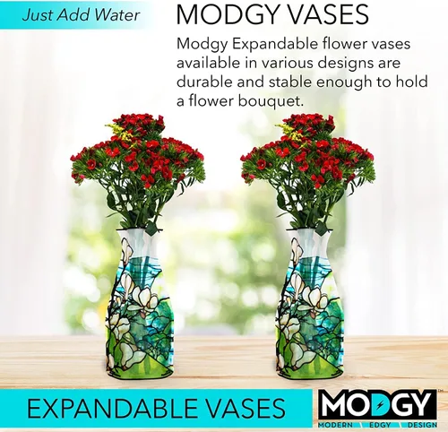 Vista 2 de MODGY Florero expandible, plástico decorativo moderno plegable impreso jarrones para centros de mesa para bodas, mesa de comedor, decoración