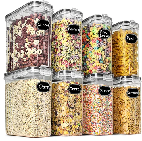 Wildone Cereal & Dry Food Storage Containers, Airtight Cereal Storage Containers Set of 8 [2.5L / 85.4oz] for Sugar, Flour, Snack, Baking Supplies,