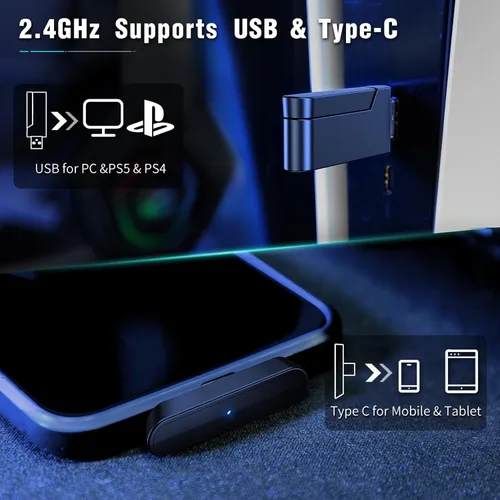 Vista 3 de Ozeino Auriculares inalámbricos para juegos con micrófono, transmisor de 2.4 G y tipo C - Batería de 30 horas de duración - Auriculares