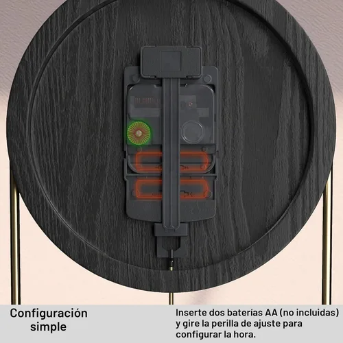 Vista 5 de Driini - Reloj de pared con péndulo de madera ovalada y pequeño - Moderno 1. Negro