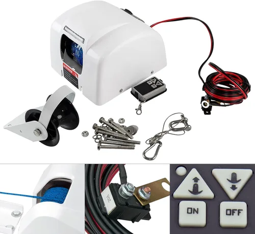 Vista 7 de Cabrestante de anclaje eléctrico de 45 libras con control remoto inalámbrico, cabrestante de anclaje eléctrico de barco de 12 V con control remoto