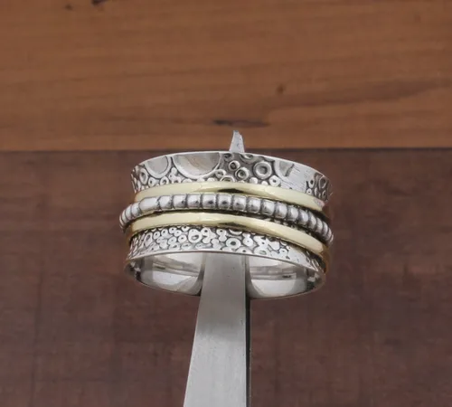 Vista 2 de Spinner Ring Women, Fidget Spinner Ring, 925 Silver Spinner Ring, Handmade Ring Women, Chunky Spinner Ring, Worry Ring, Family Band Ring, Gift For