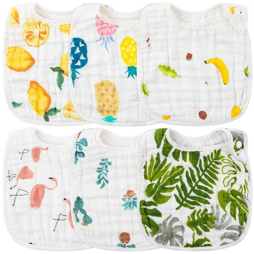 Vista 24 de Zainpe 6 piezas de baberos de algodón de muselina con broches para bebé con patrón de conejo, oso, oveja, pañuelos para babero suaves, absorbentes