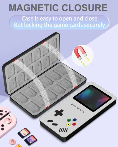 Vista 4 de Ayochan for Nintendo Switch Game Case Boys Cute Card Cartridge Box White Retro Game Storage with 24 Game Card Slots and 24 Micro SD Card Slots for