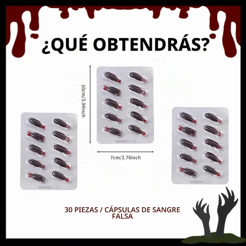 Vista 2 de 30 cápsulas de sangre falsa vampiro accesorios de terror Halloween