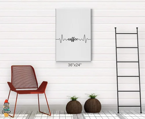 Vista 4 de HB Art Design Café moderno en blanco y negro con letras de latido del corazón, arte de pared, decoración de cafetería, decoración de pared