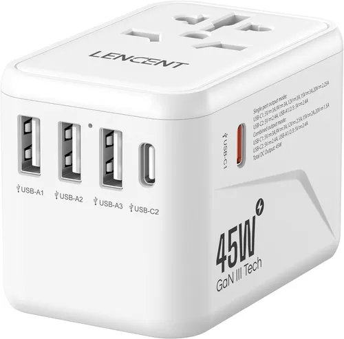 Vista 11 de LENCENT Adaptador universal de enchufe de viaje, adaptador de corriente internacional con doble salida de CA, cargador de pared mundial para EE. UU.