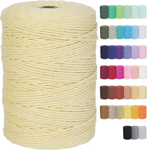 Vista 34 de Cuerda de macramé de algodón de 3 mm, 328 yardas, suministros de macramé de color natural, cuerda de algodón suave para colgar plantas, colgador