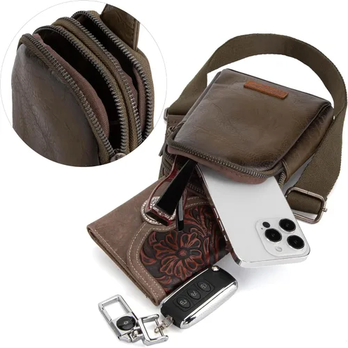 Vista 4 de Wrangler Bolsos cruzados para mujer, bolso y monederos elegantes con correa ajustable, elección de regalo de vacaciones