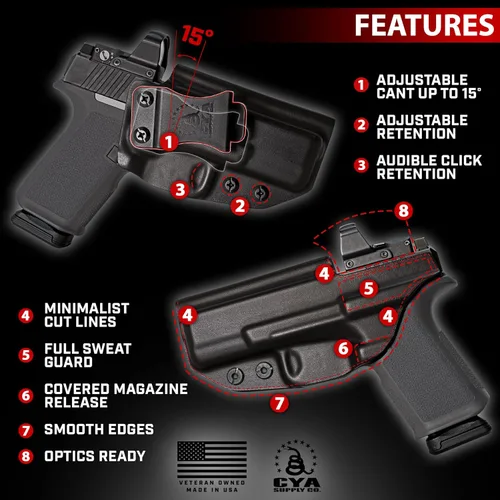 Vista 3 de CYA Supply Co. - Fundas IWB Black Optics Ready - Múltiples ajustes - Propiedad de veteranos - Fabricado en Estados Unidos