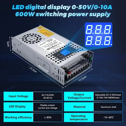 Vista 2 de Fuente de alimentación de CC ajustable de 60 V 600 W, fuente de alimentación conmutada de CA 110 V/220 V a CC 0-60 V convertidor de CC con pantalla