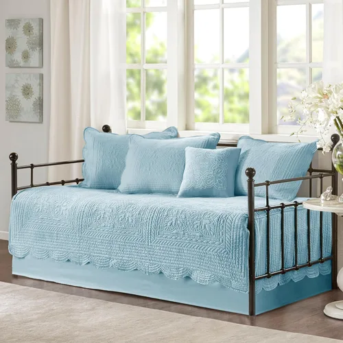 Vista 13 de Madison Park - Juego de cubrecama para día - Cobertura de moda con acolchado de damasco y bordes festoneados, ropa de cama de lujo para todas