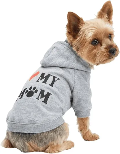 Vista 6 de DroolingDog Camisetas para perros pequeños con texto en inglés "I Love My Mom", sudaderas con capucha para perros pequeños, talla XS, sudadera