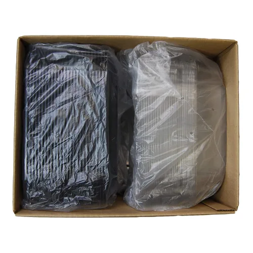 Vista 3 de Sabert Bandeja cuadrada UltraStack negra de 10.7 pulgadas con tapa transparente de cúpula de 3 pulgadas, plástico duradero, desechable, 25