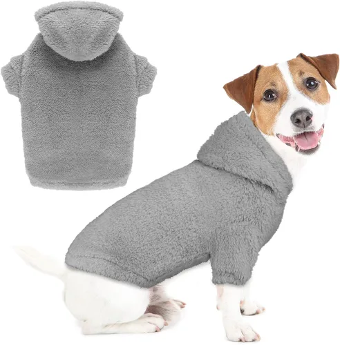 Vista 21 de Suéteres mullidos para perros grandes, ropa con capucha para mascotas, abrigos cálidos y suaves para mascotas, sudadera con capucha para perros Gris
