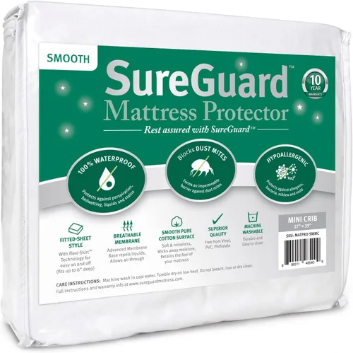 Vista 21 de SureGuard - Protector de colchón tamaño individual, 100% impermeable, hipoalergénico, funda de algodón ajustable de alta calidad, suave