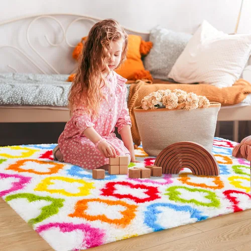 Vista 5 de Tepook - Alfombra de área mullida y colorida con diseño de arco iris, alfombras marroquíes geométricas modernas afelpadas para niños, sala