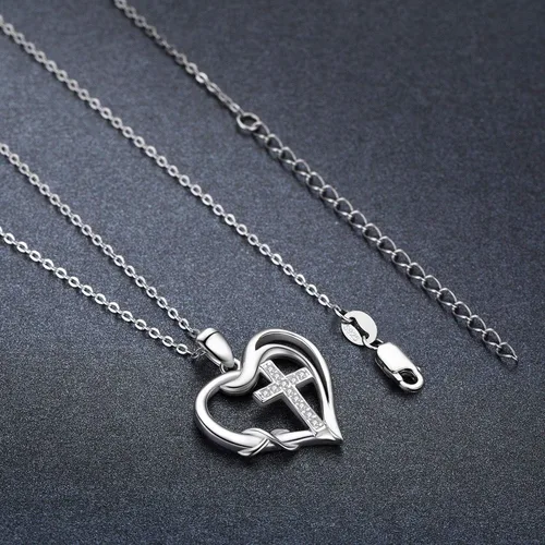 Vista 6 de CUOKA MIRACLE Collar de cruz con dije de corazón infinito, collar de plata de ley 925 con cadena delicada, joyería de 18 pulgadas, regalo de Navidad