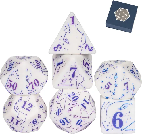 Vista 18 de DND - Juego de dados poliédricos RPG de 7 piezas para juegos de rol D&D (mezcla dorada, negro)