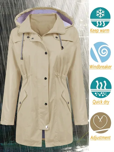 Vista 2 de Lomon - Chaqueta impermeable larga con capucha para mujer, forro cortavientos, chaqueta de viaje, S-XXL